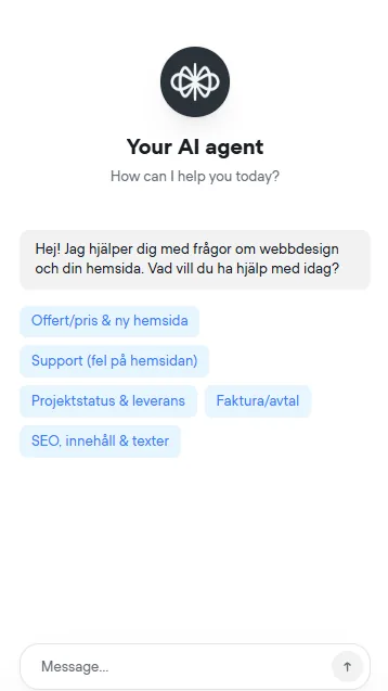 Förhandsvisning av automatisk receptionist på en hemsida
