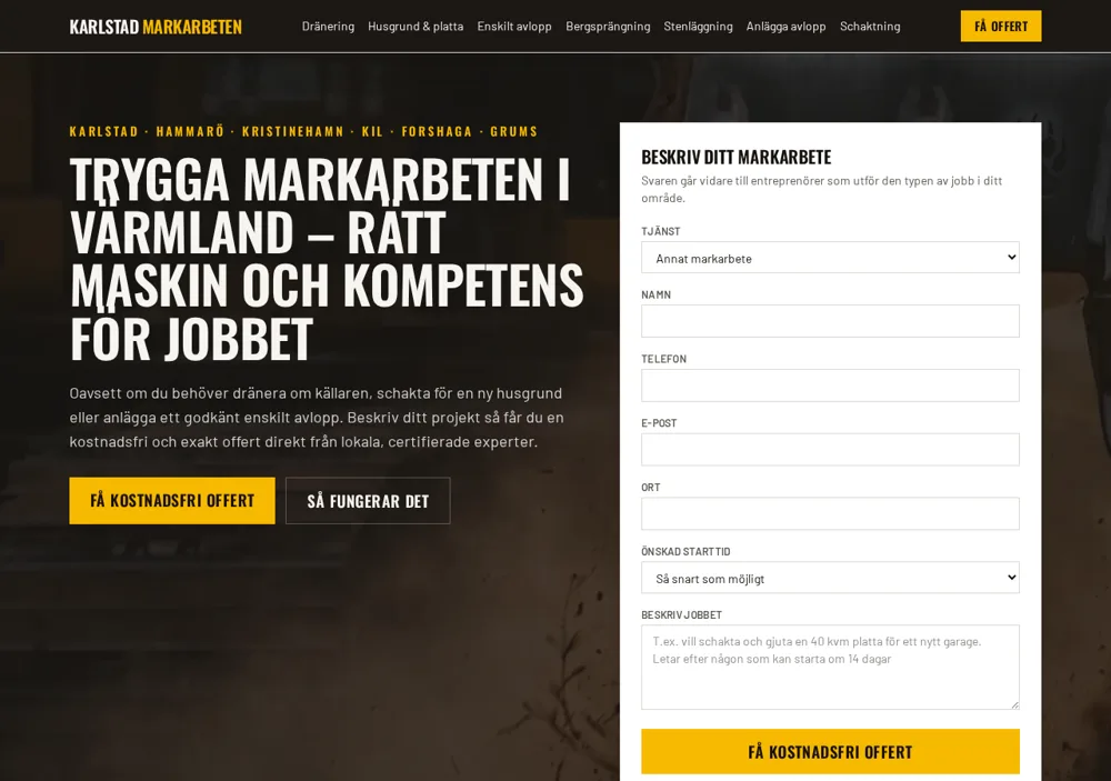 Karlstad Markarbeten — kundprojekt av Värmlandswebb